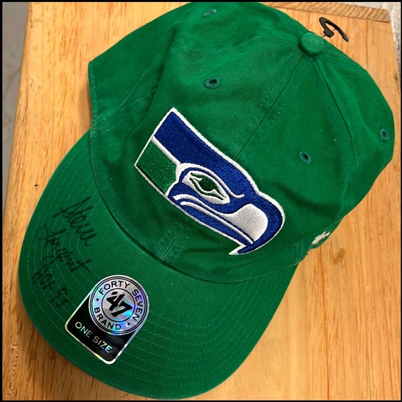 Seattle Seahawks 47 Brand NEW Steve Largent signed NFL green hat cap - Picture 1 of 3